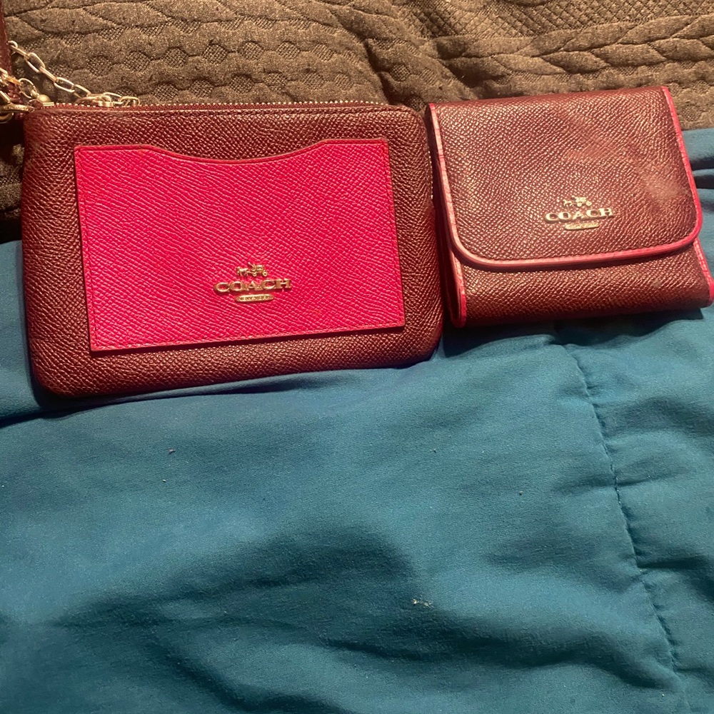 Burgandy and Pink Coach Wallet and matching Wristlet
